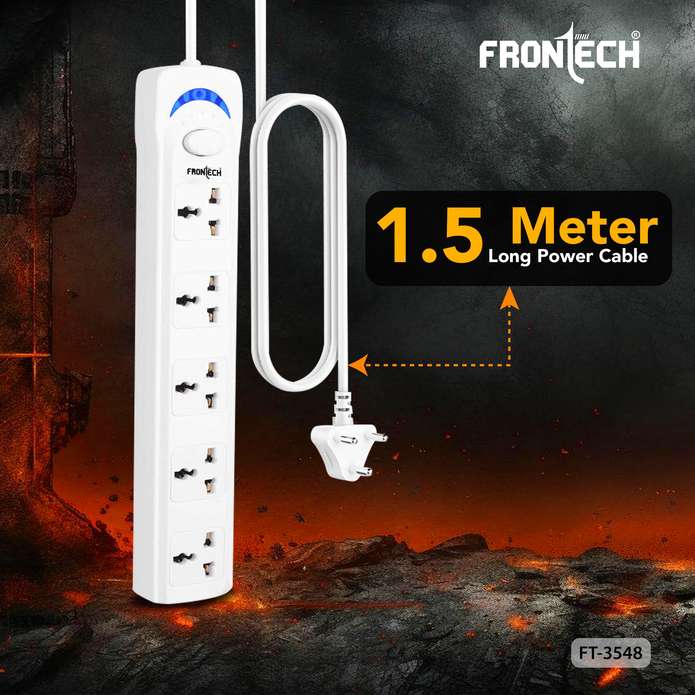 FRONTECH FT-3548 Power Extension Board with 5 Universal Sockets & 1.5M Cable | Multi Plug Extension Cord with Power Safety Switch | 2500W Max Load, Fireproof & Heat Resistant Design | Wall Mount Option for Home, Office & Travel (FT-3548) FRONTECH FT-3548 Power Extension Board with 5 Universal Sockets & 1.5M Cable | Multi Plug Extension Cord with Power Safety Switch | 2500W Max Load, Fireproof & Heat Resistant Design | Wall Mount Option for Home, Office & Travel (FT-3548)